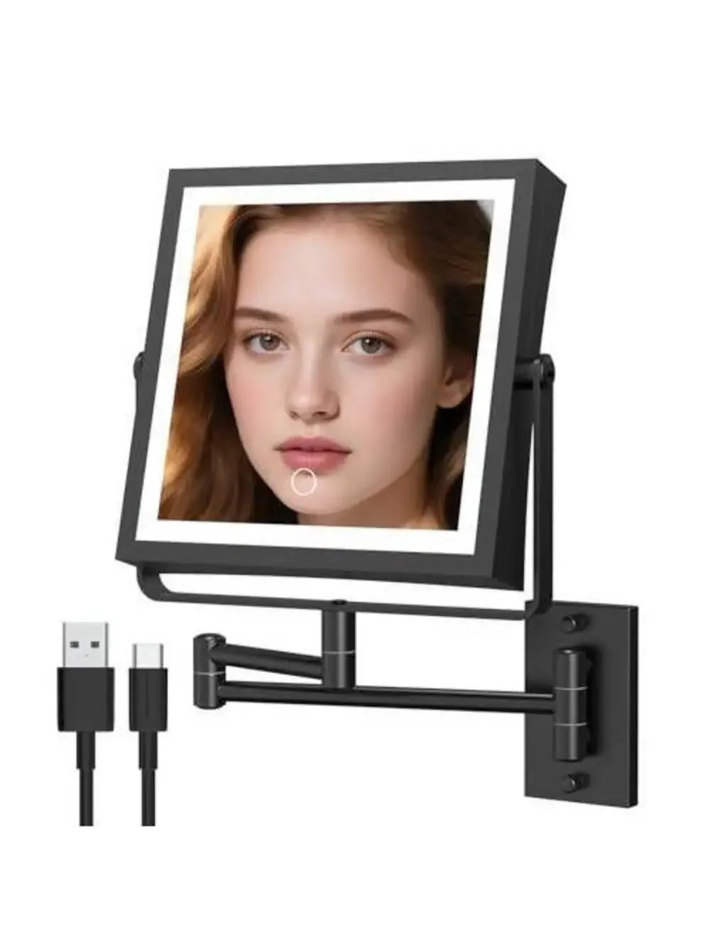 Wall Mounted Makeup Mirror w/ Lights, 1X/10X Magnifying, 3 Color Touch Dimmable